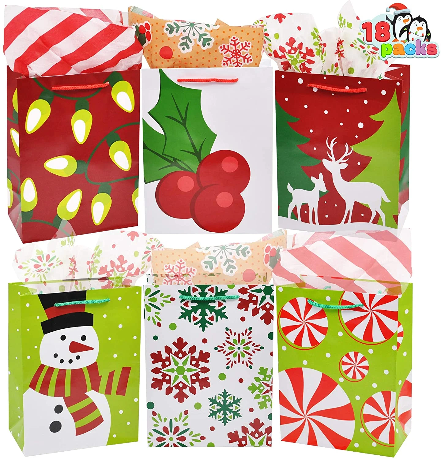 Christmas Gift Bags, Holiday Paper Goody Bags With Handles 4 Christmas Gift Bags, Holiday Paper Goody Bags With Handles - Image 2
