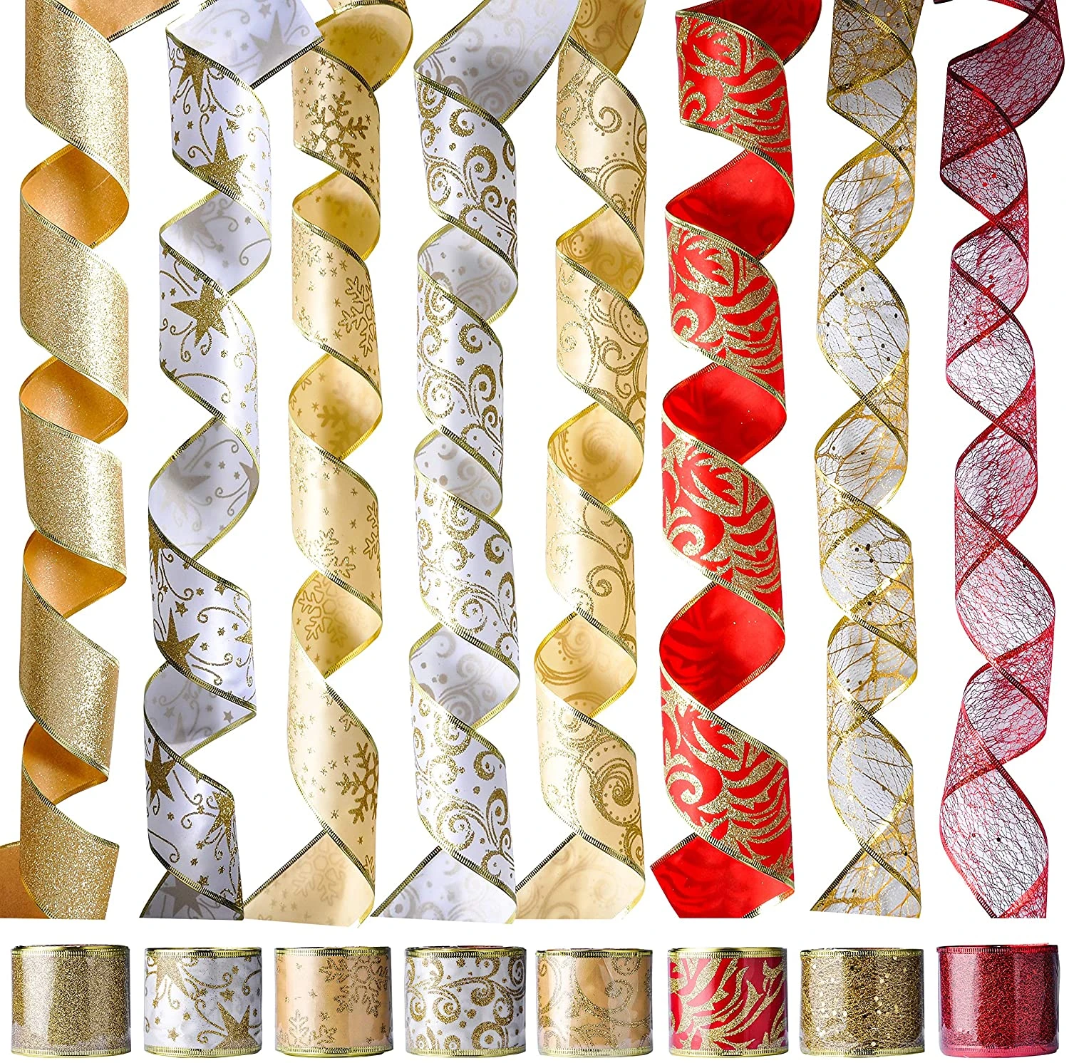 Wired Christmas Ribbons For Decorations & Wrapping 3 Wired Christmas Ribbons For Decorations & Wrapping