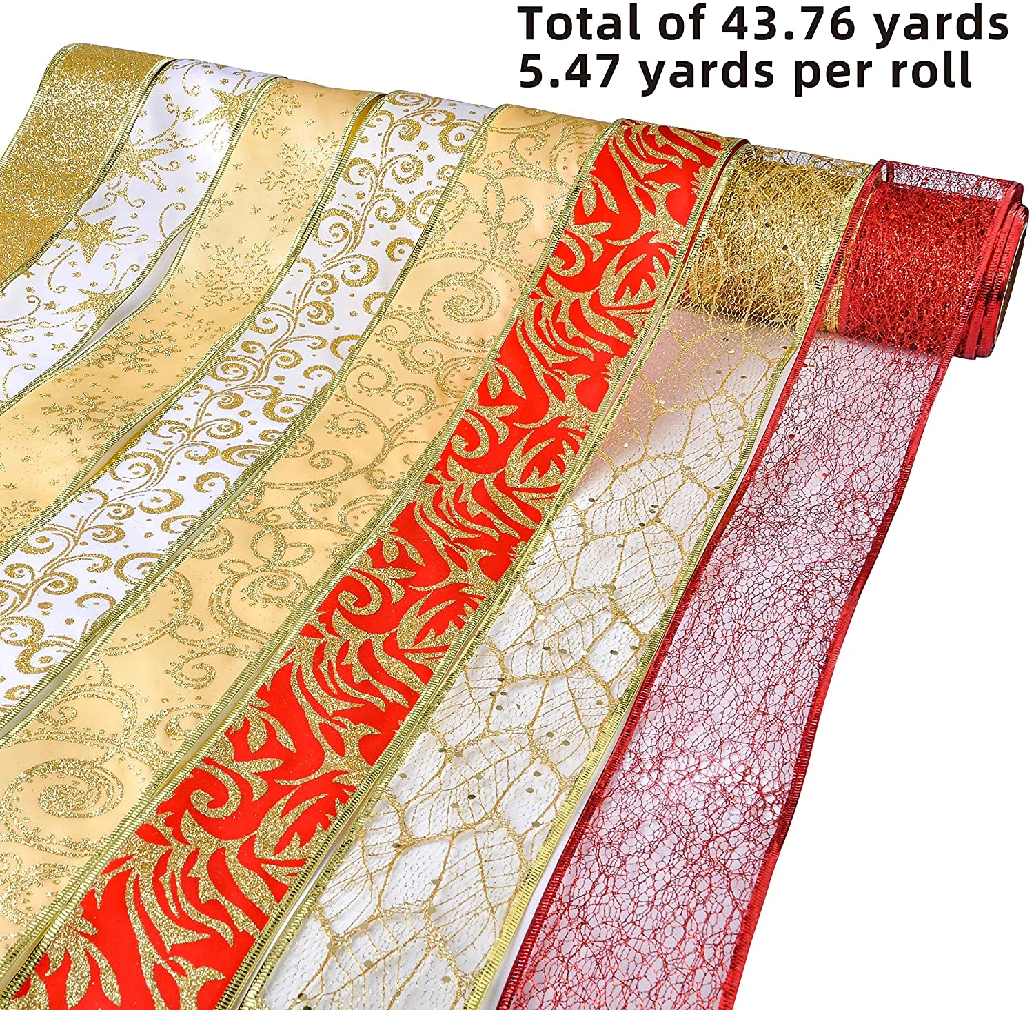 Wired Christmas Ribbons For Decorations & Wrapping 4 Wired Christmas Ribbons For Decorations & Wrapping - Image 2