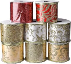 Wired Christmas Ribbons For Decorations & Wrapping 10 Wired Christmas Ribbons For Decorations & Wrapping -Xmas Supplies Shop i