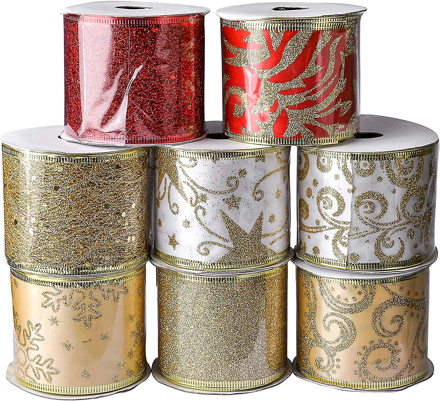 Wired Christmas Ribbons For Decorations & Wrapping 6 Wired Christmas Ribbons For Decorations & Wrapping - Image 4