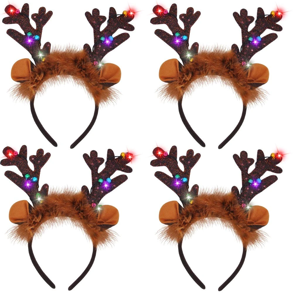 Christmas Light Up Reindeer Headband, 4 Pcs 3 Christmas Light Up Reindeer Headband, 4 Pcs