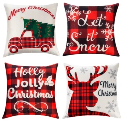 4 Pcs Christmas Farmhouse Buffalo Plaid Pillow Covers