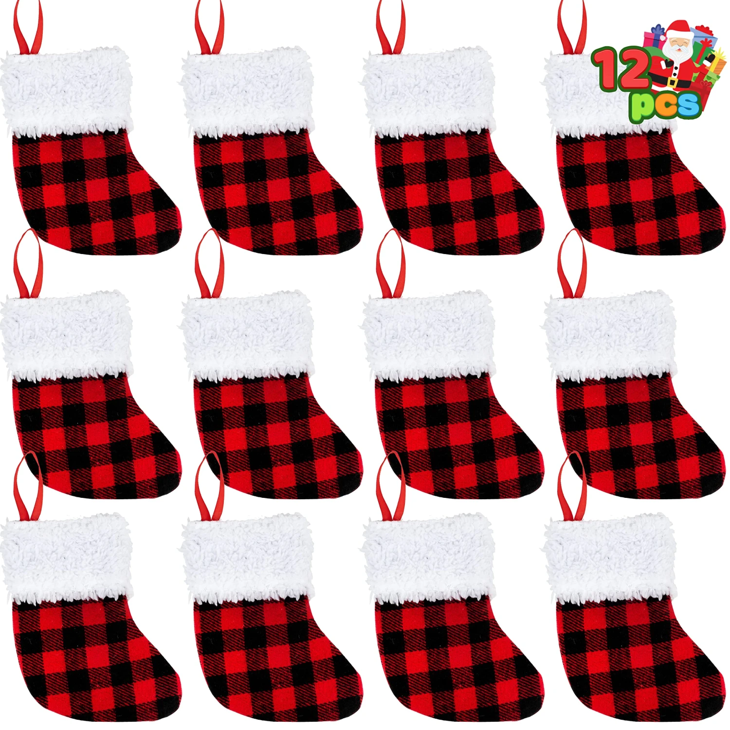5in Red Black Buffalo Plaid Christmas Stockings, 12 Pack 4 5in Red Black Buffalo Plaid Christmas Stockings, 12 Pack - Image 2