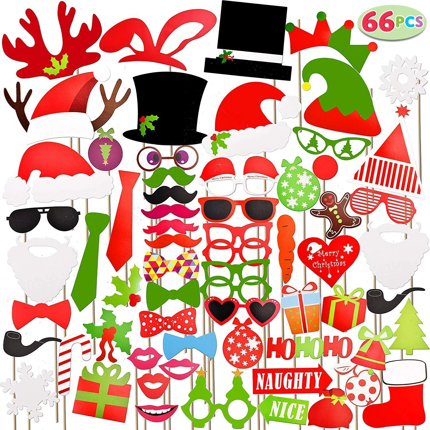 Photo Booth Props For Christmas, 66 Pcs 4 Photo Booth Props For Christmas, 66 Pcs - Image 2