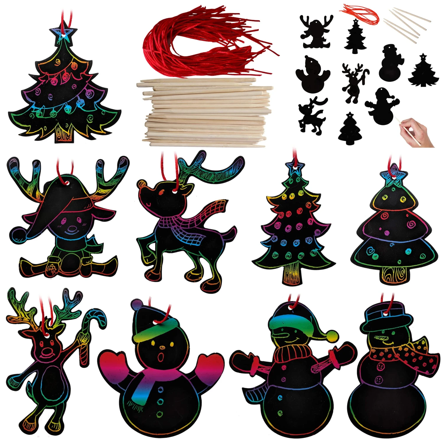 Rainbow Color Scratch Christmas Ornaments 3 Rainbow Color Scratch Christmas Ornaments