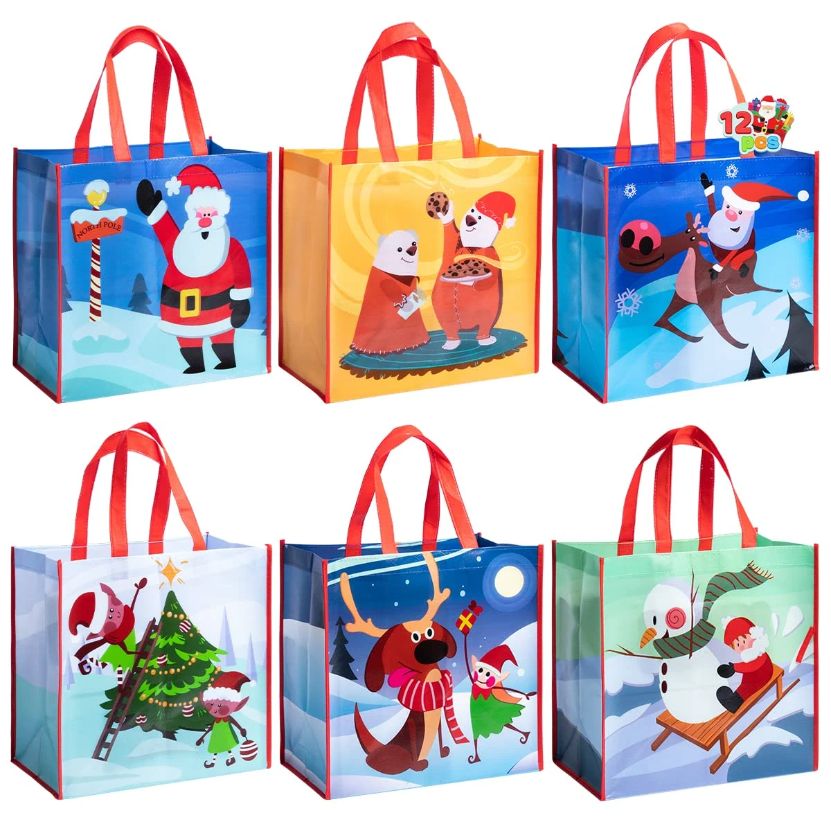 Christmas Reusable Grocery Bags With Handle, 12 Pcs 4 Christmas Reusable Grocery Bags With Handle, 12 Pcs - Image 2