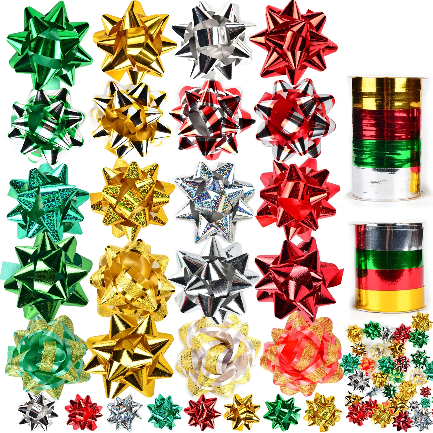 Self-adhesive Bows & 8 Rolls Of Christmas Curling Ribbons, 48 Pcs 3 Self-adhesive Bows & 8 Rolls Of Christmas Curling Ribbons, 48 Pcs