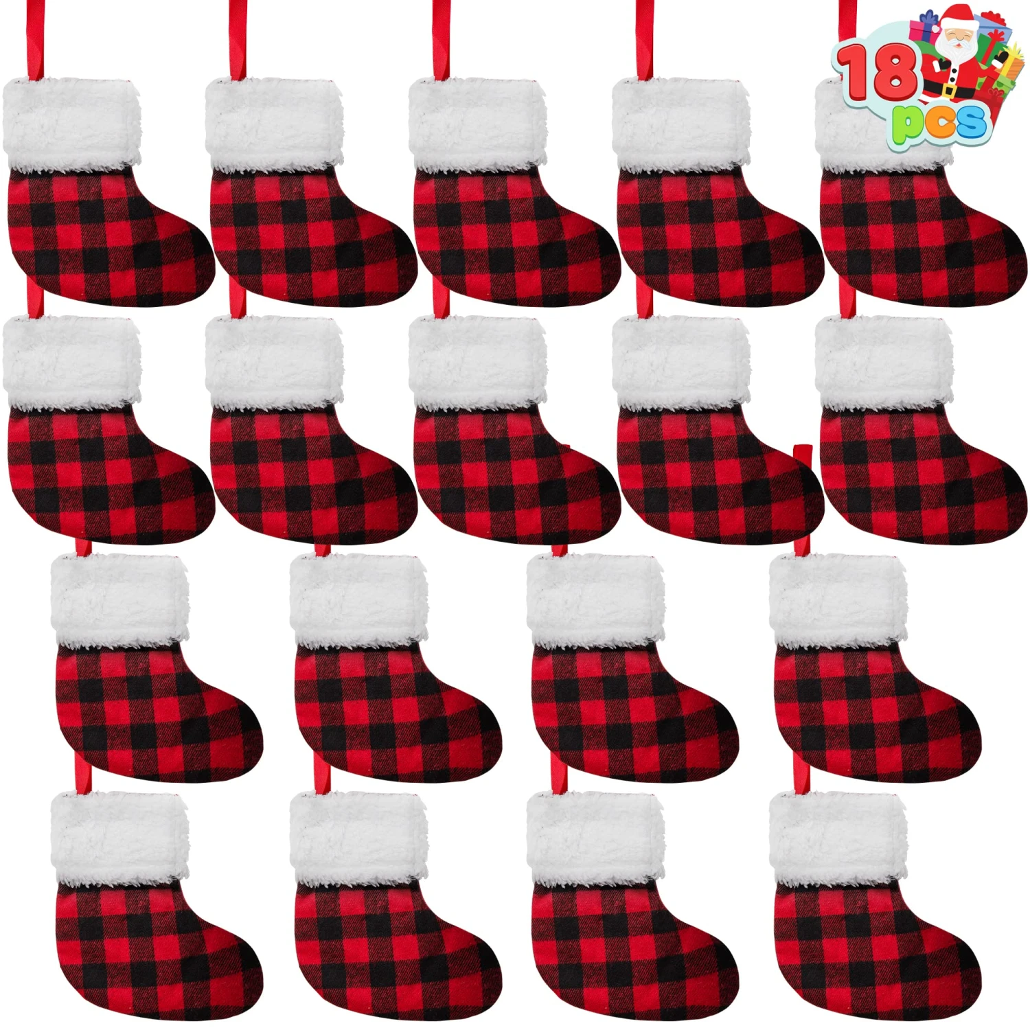 18 Pcs Christmas Stocking 5in Red Black Buffalo Plaid 4 18 Pcs Christmas Stocking 5in Red Black Buffalo Plaid - Image 2
