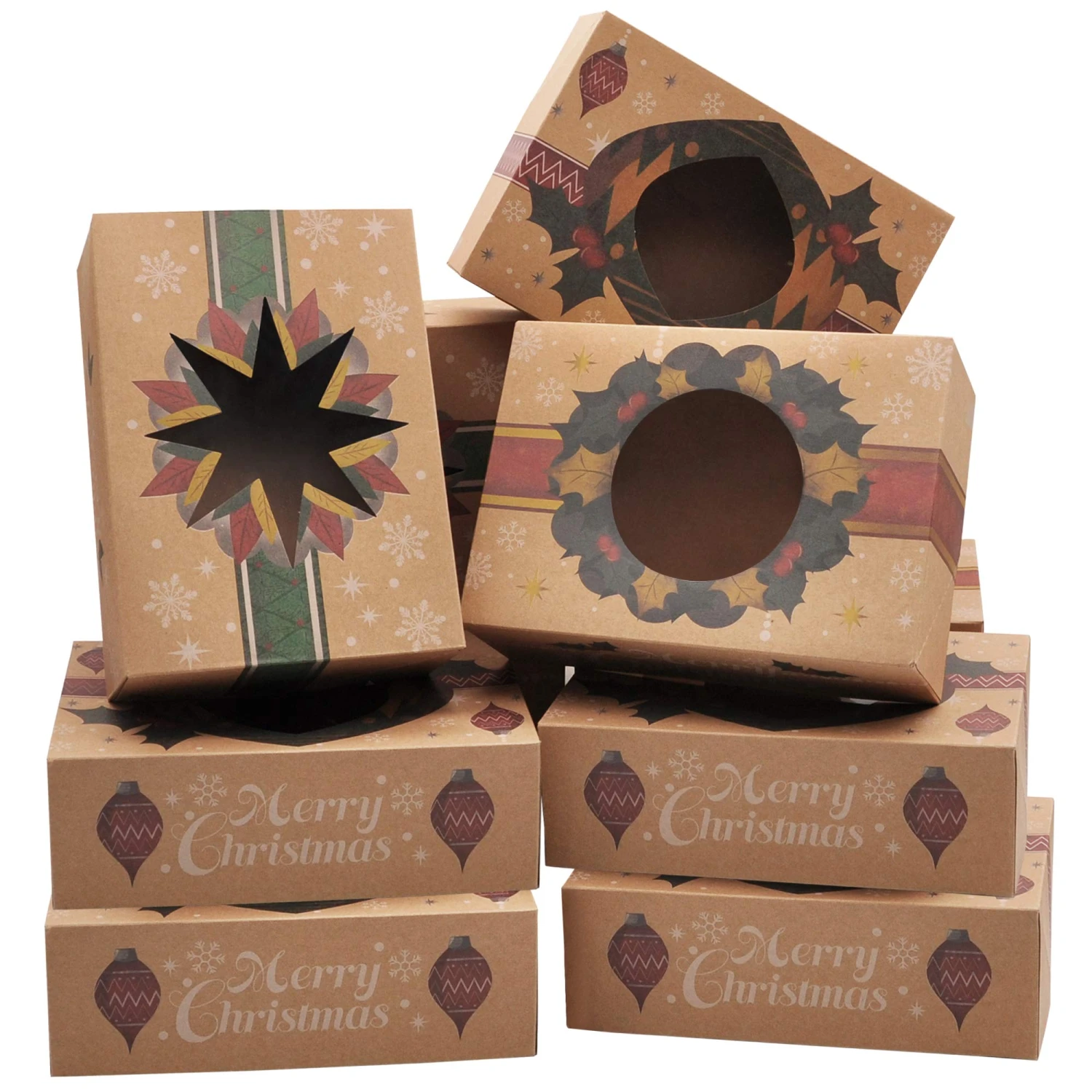 Kraft Christmas Cookie Boxes With Window, 24 Pcs 3 Kraft Christmas Cookie Boxes With Window, 24 Pcs
