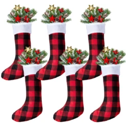 18in Red Black Christmas Stockings, 6 Pack