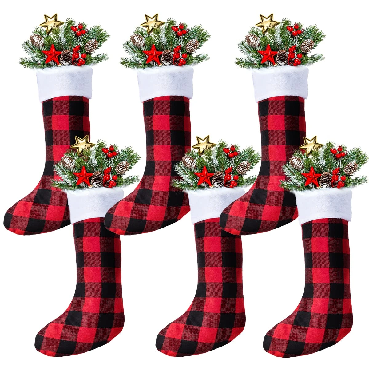 18in Red Black Christmas Stockings, 6 Pack 3 18in Red Black Christmas Stockings, 6 Pack