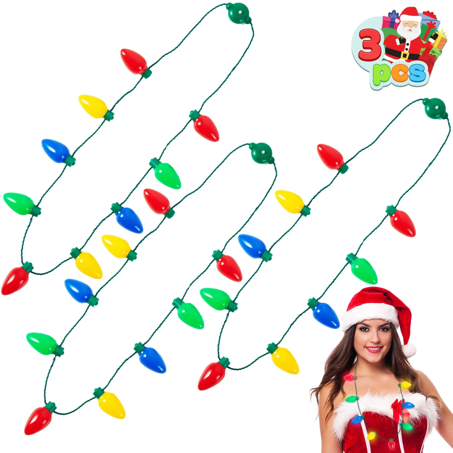 3Pcs Christmas Nacklace 9 Light Bulbs 4 3Pcs Christmas Nacklace 9 Light Bulbs - Image 2