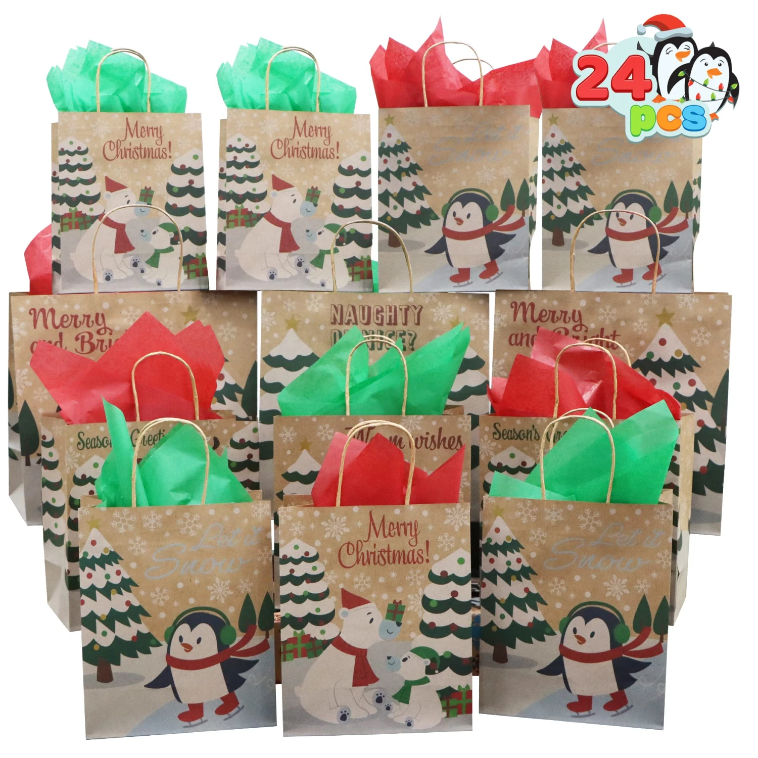 24 Pcs Bulk Christmas Kraft Gift Bags 4 24 Pcs Bulk Christmas Kraft Gift Bags - Image 2