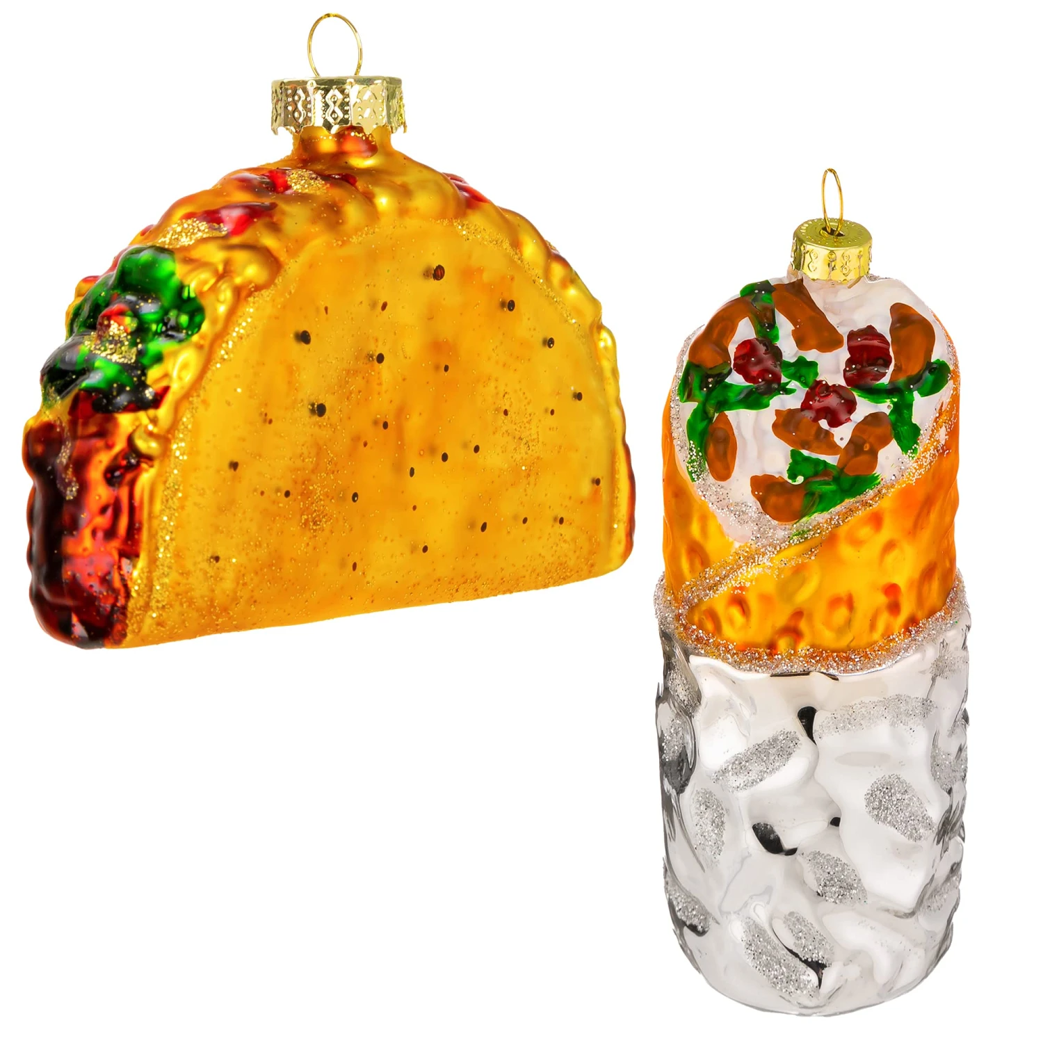 Christmas Glass Blown Ornament Taco And Burrito Set 3 Christmas Glass Blown Ornament Taco And Burrito Set
