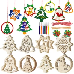 Christmas Wooden Hanging Ornaments Craft Kit, 48 Pcs