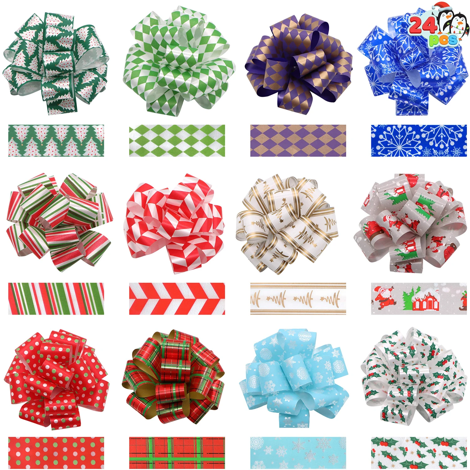 24 Christmas Gift Wrap Ribbon Pull Bows 4 24 Christmas Gift Wrap Ribbon Pull Bows - Image 2