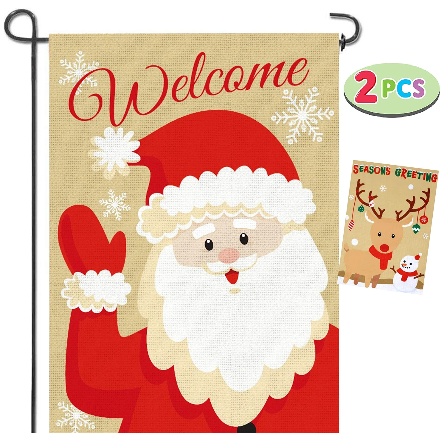 Christmas Burlap Welcome Flag, 2 Pack 4 Christmas Burlap Welcome Flag, 2 Pack - Image 2