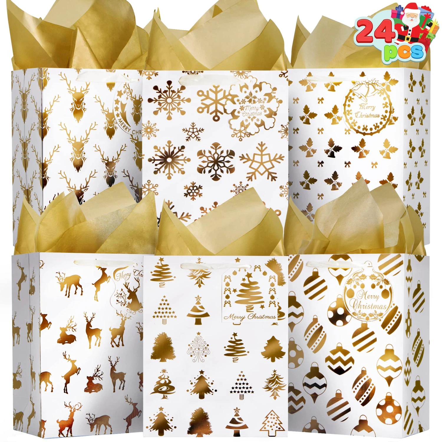 24Pcs Christmas Foil Gold Gift Bags 4 24Pcs Christmas Foil Gold Gift Bags - Image 2