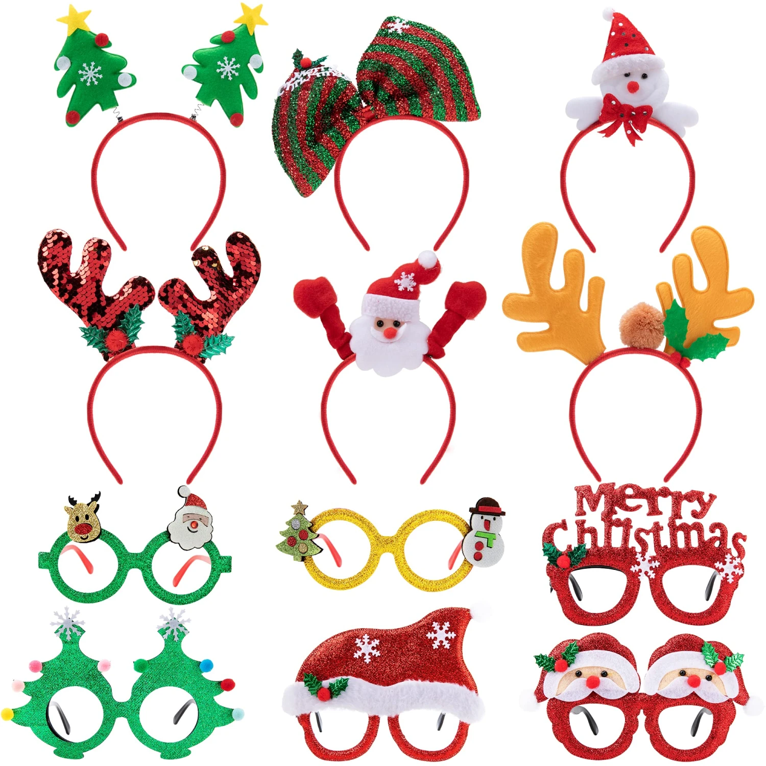 12 Piece Christmas Headbands And Glasses Frames Bundle Set 3 12 Piece Christmas Headbands And Glasses Frames Bundle Set