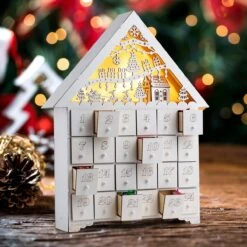 Christmas Pre-lit Wooden House Advent Calendar With Drawers