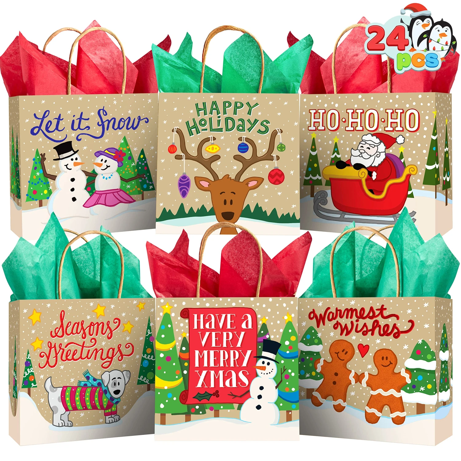 24 Christmas Holiday Goody Bags Kraft Paper 4 24 Christmas Holiday Goody Bags Kraft Paper - Image 2