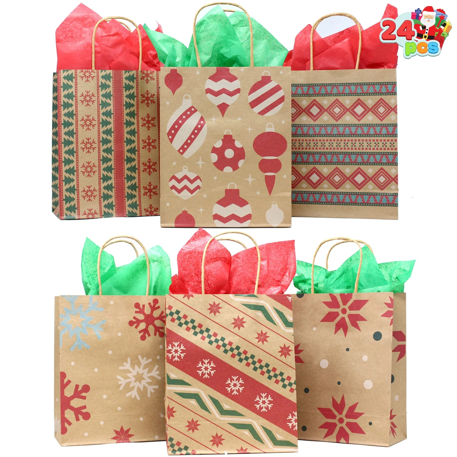 24Pcs Christmas Kraft Gift Bags With Assorted Christmas Prints 4 24Pcs Christmas Kraft Gift Bags With Assorted Christmas Prints - Image 2