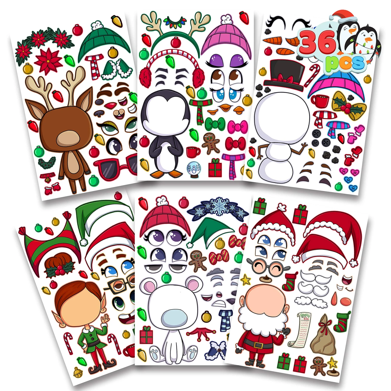 Make-a-face Christmas Sticker In 6 Designs, 36 Pcs 4 Make-a-face Christmas Sticker In 6 Designs, 36 Pcs - Image 2