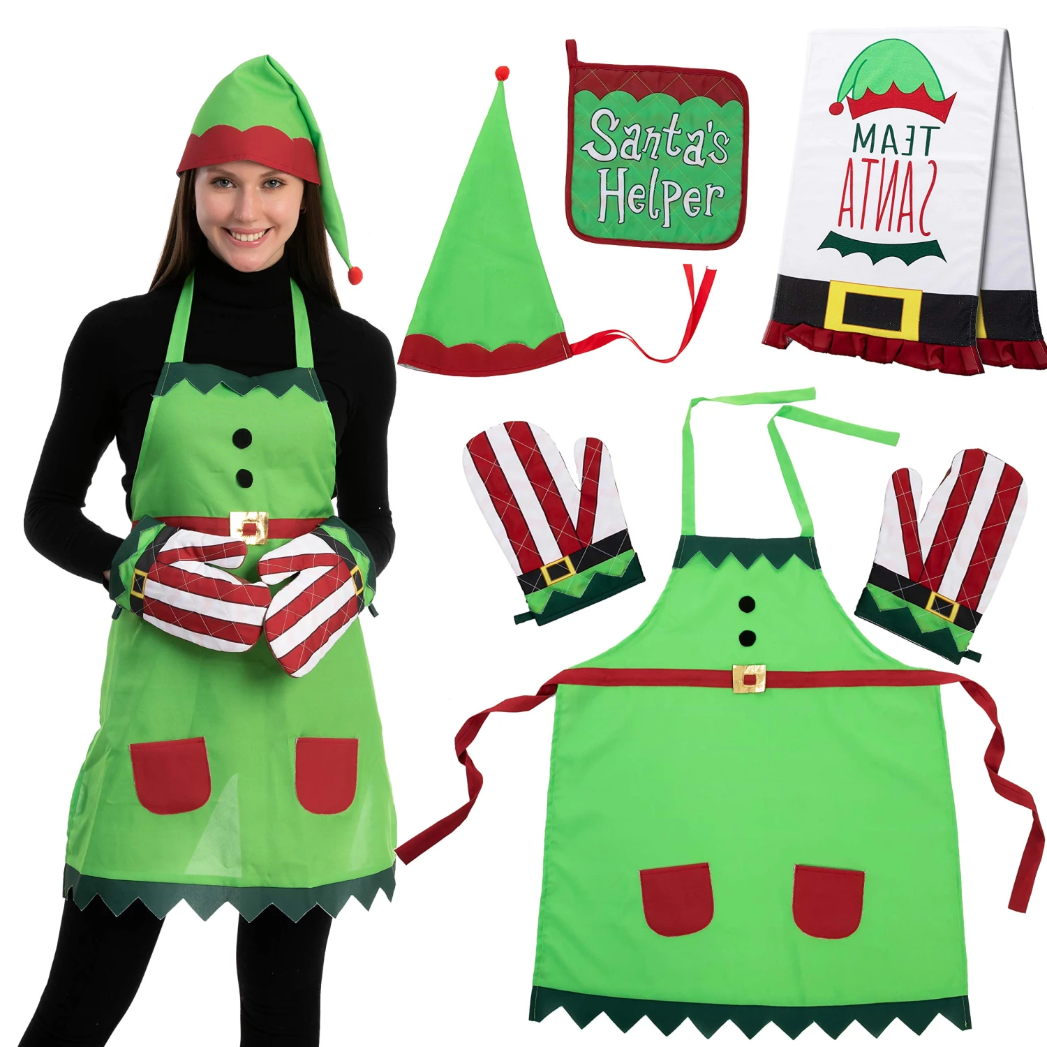 6 Piece Elf Christmas Kitchen Linens Accessories Set 3 6 Piece Elf Christmas Kitchen Linens Accessories Set