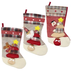 3 Pack 18" 3d Burlap Christmas Stockings