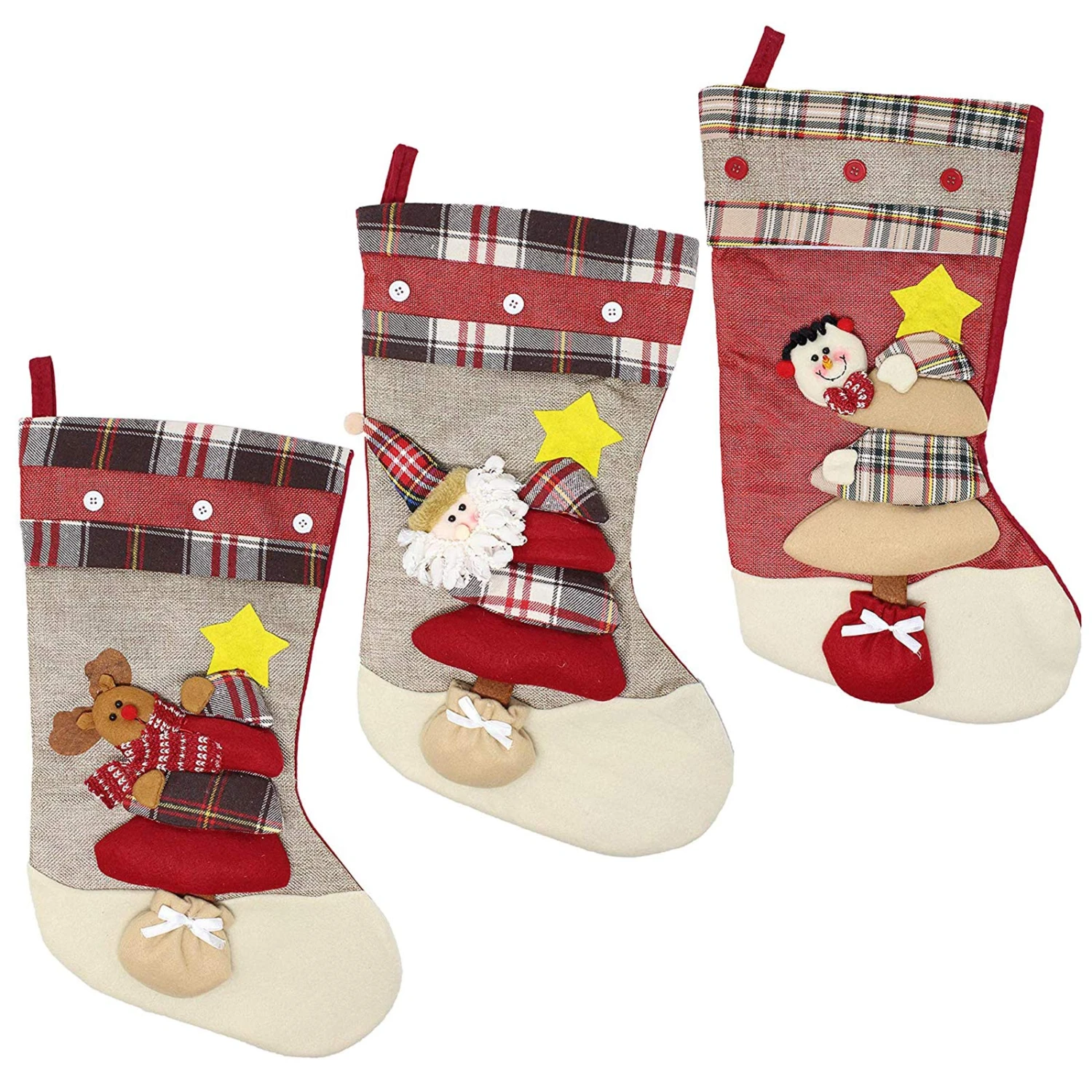 3 Pack 18" 3d Burlap Christmas Stockings 3 3 Pack 18" 3d Burlap Christmas Stockings