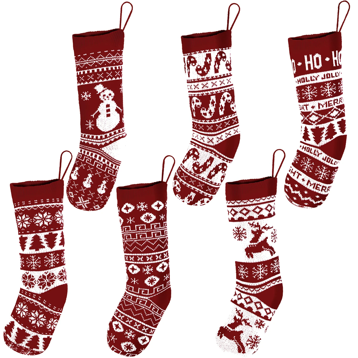 Knit Christmas Stockings, 6 Pcs 3 Knit Christmas Stockings, 6 Pcs
