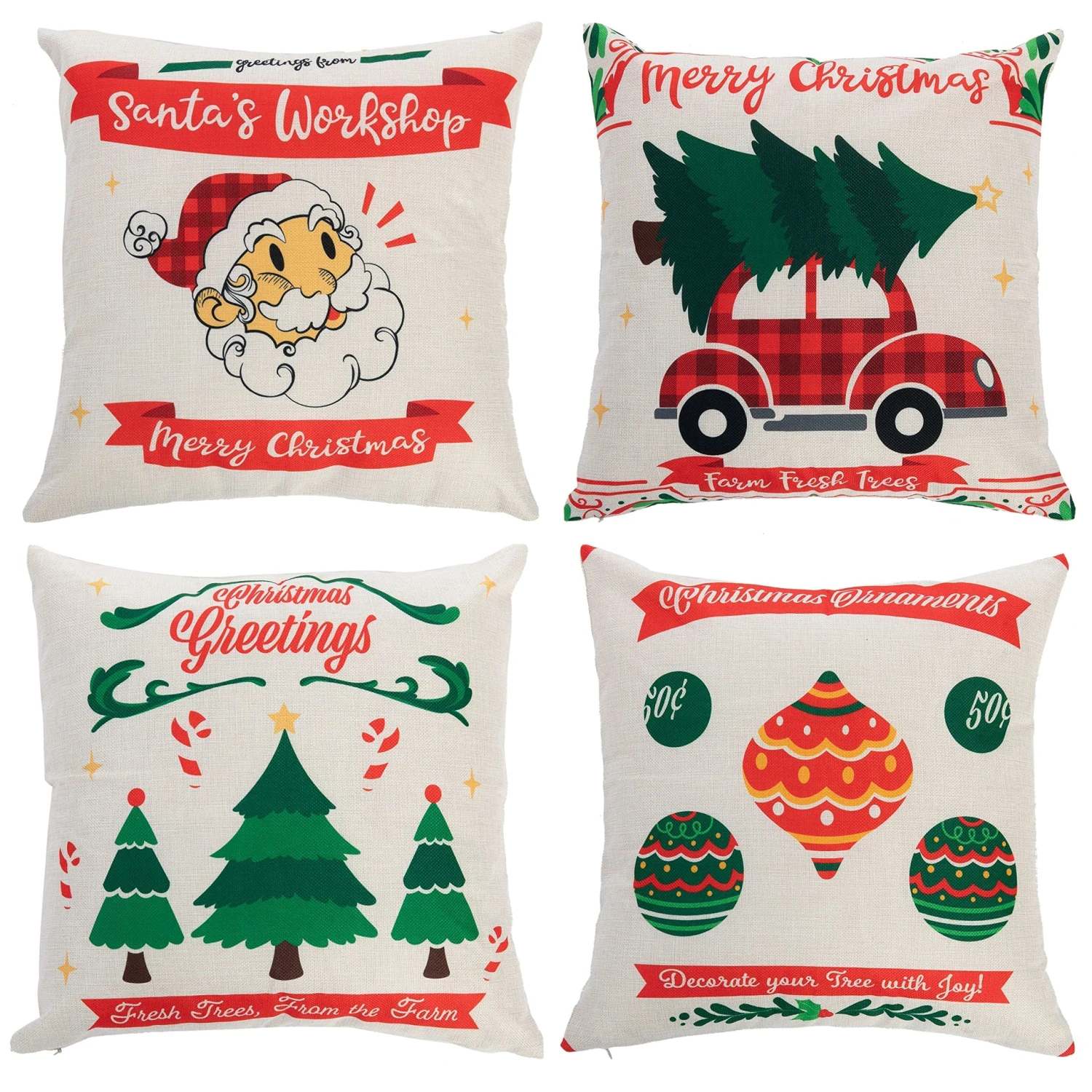Christmas Farmhouse Pillow Cover, 4 Pcs 3 Christmas Farmhouse Pillow Cover, 4 Pcs