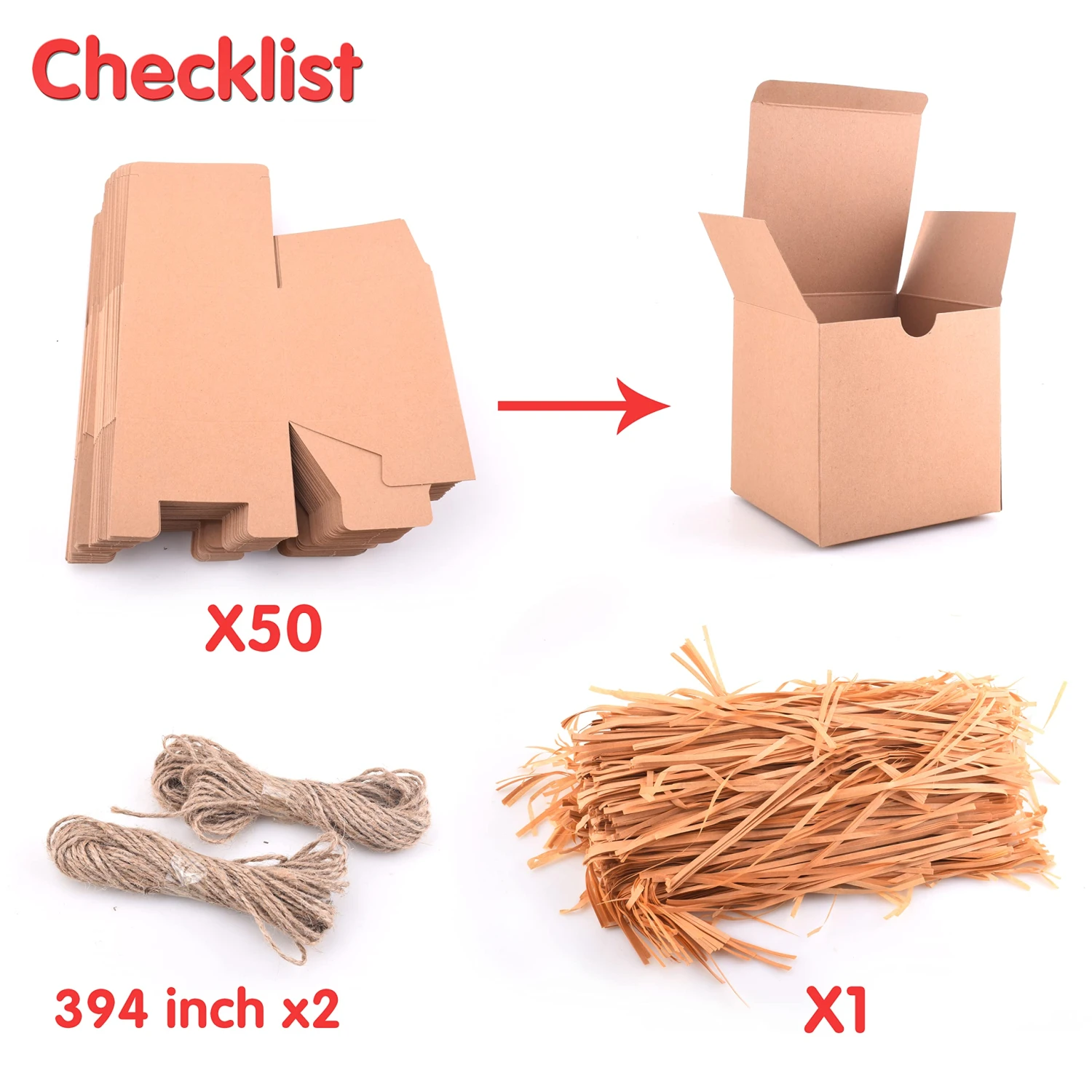 Brown Kraft Paper Gift Boxes With Lids And Grass Twines For Christmas, 50 Pcs 5 Brown Kraft Paper Gift Boxes With Lids And Grass Twines For Christmas, 50 Pcs - Image 3