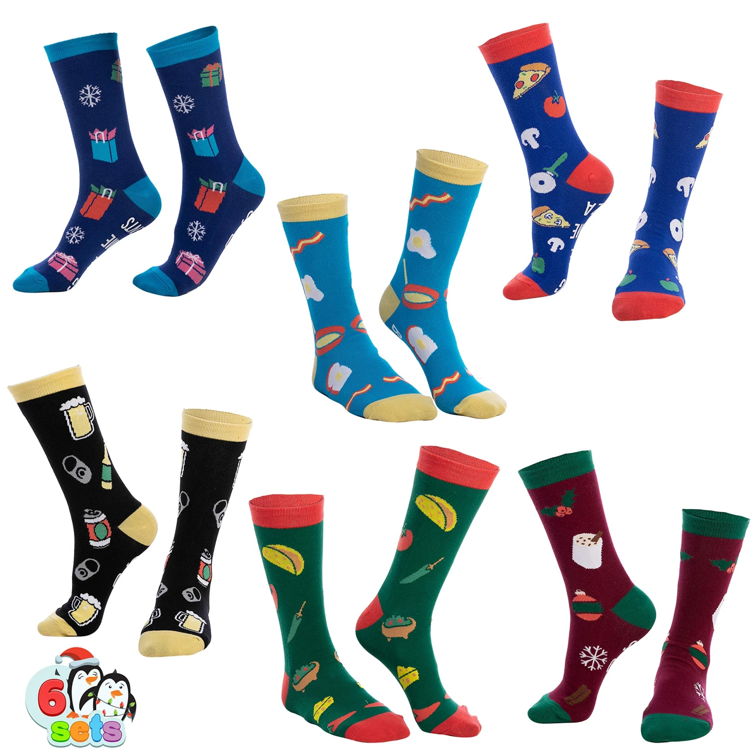 Colorful Christmas Novelty Socks For Women, 6 Pcs 4 Colorful Christmas Novelty Socks For Women, 6 Pcs - Image 2