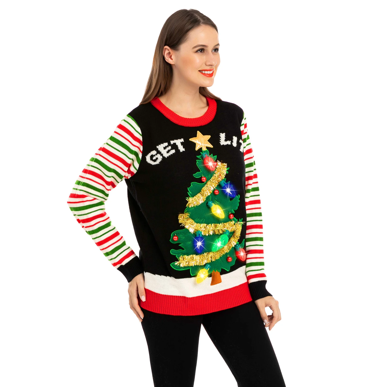 Get Lit Christmas Tree Ugly Sweater With Light Bulbs (Women) 4 Get Lit Christmas Tree Ugly Sweater With Light Bulbs (Women) - Image 2