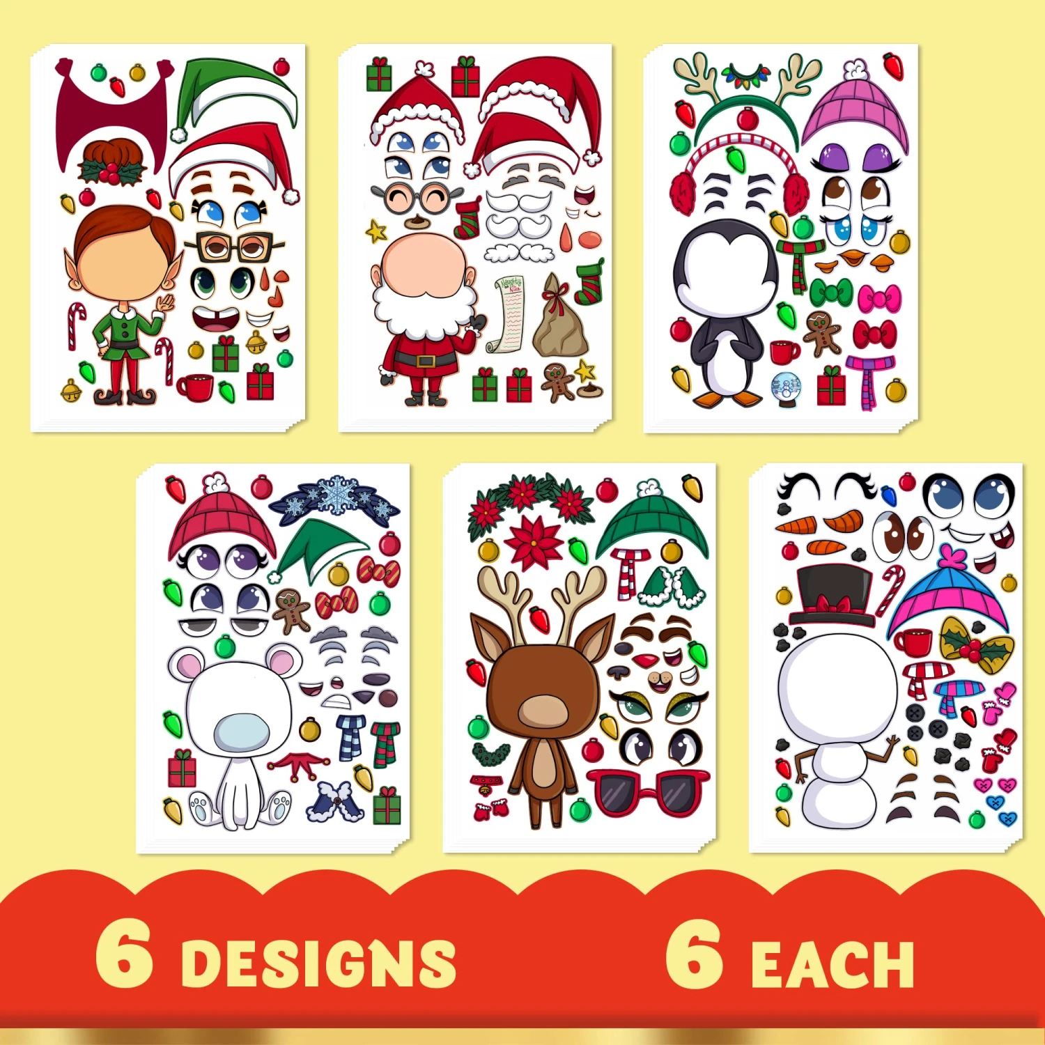 Make-a-face Christmas Sticker In 6 Designs, 36 Pcs 5 Make-a-face Christmas Sticker In 6 Designs, 36 Pcs - Image 3