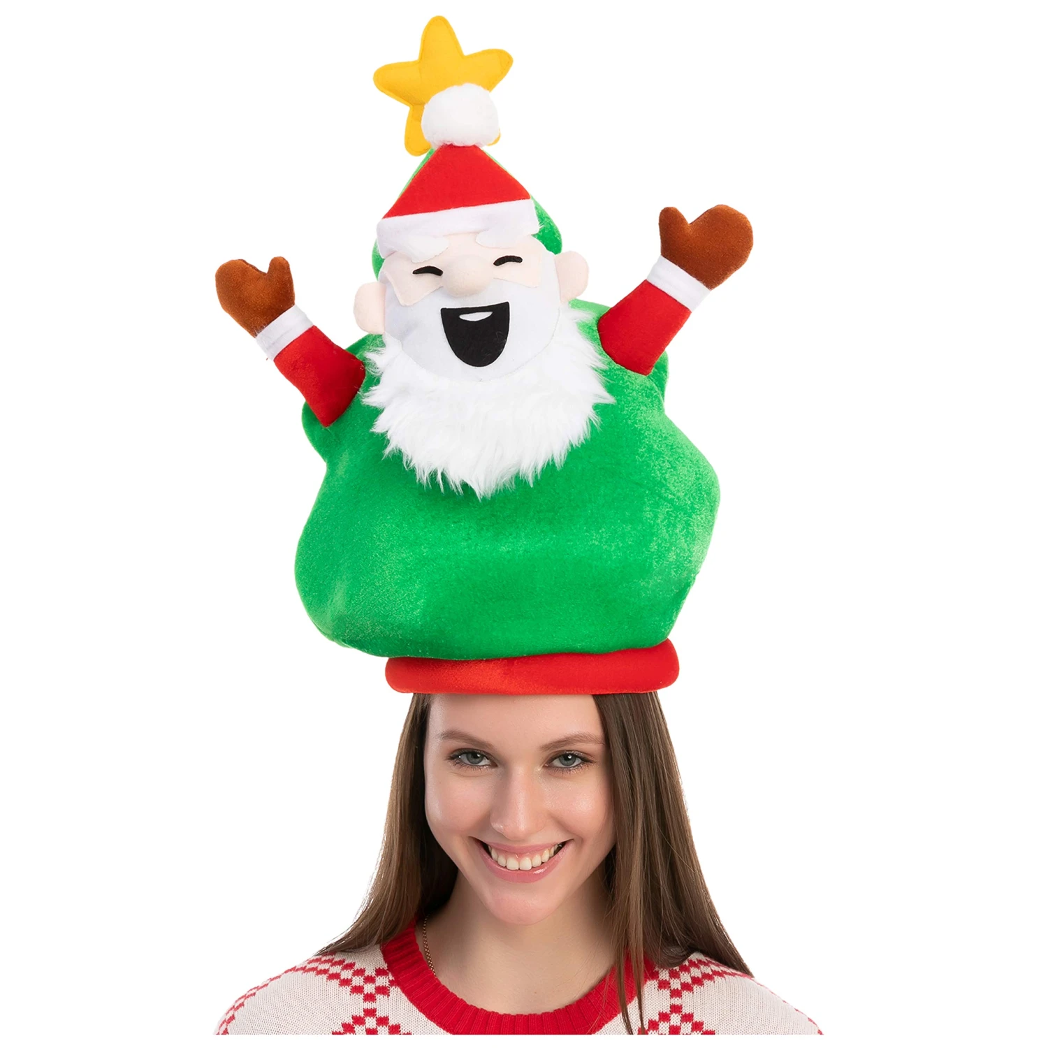 Plush Christmas Santa Tree Hat 4 Plush Christmas Santa Tree Hat - Image 2