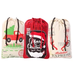 Christmas Canvas Burlap Gift Bags, 3Pcs
