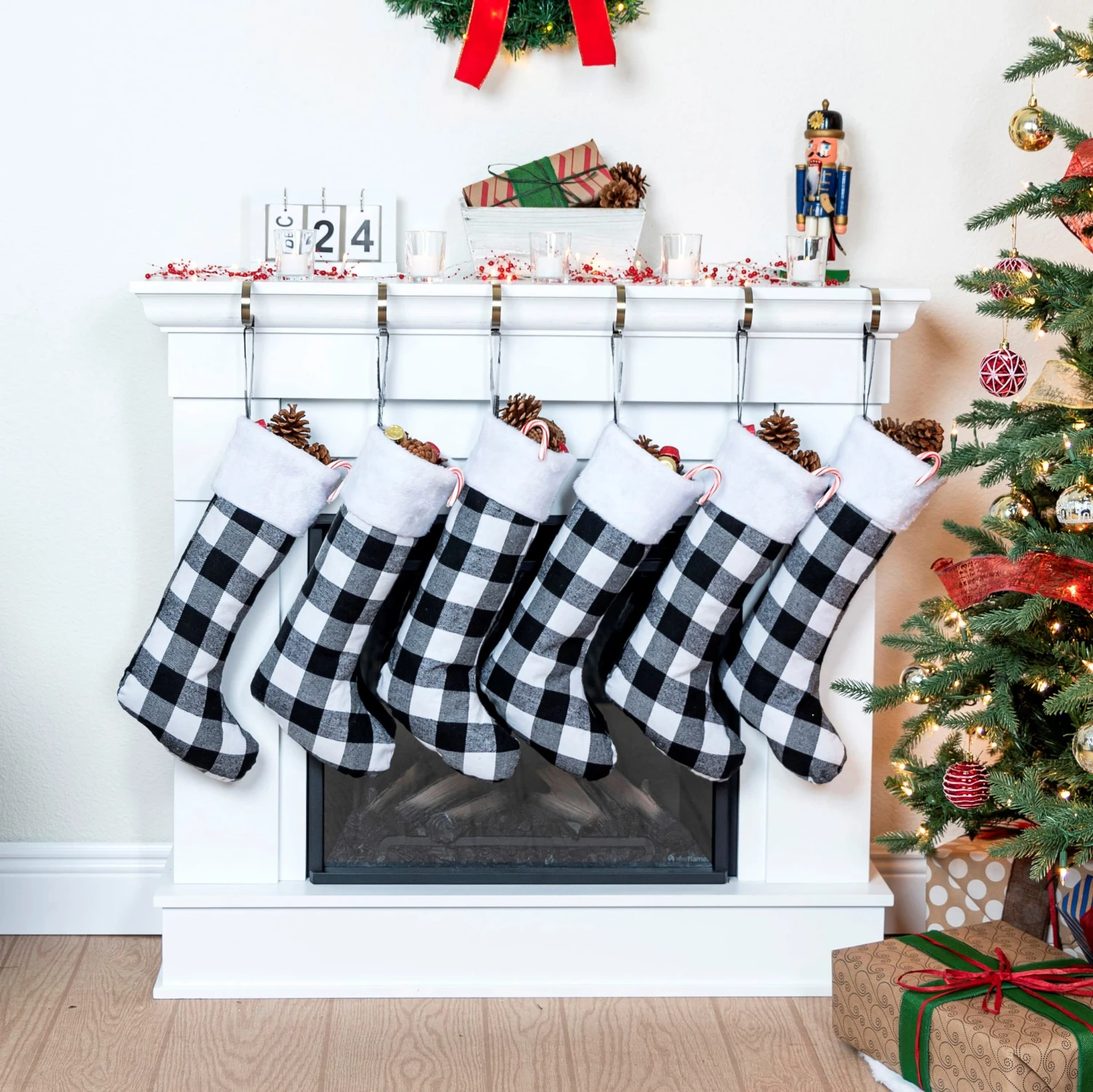 18in White Black Christmas Stockings, 6 Pack 4 18in White Black Christmas Stockings, 6 Pack - Image 2