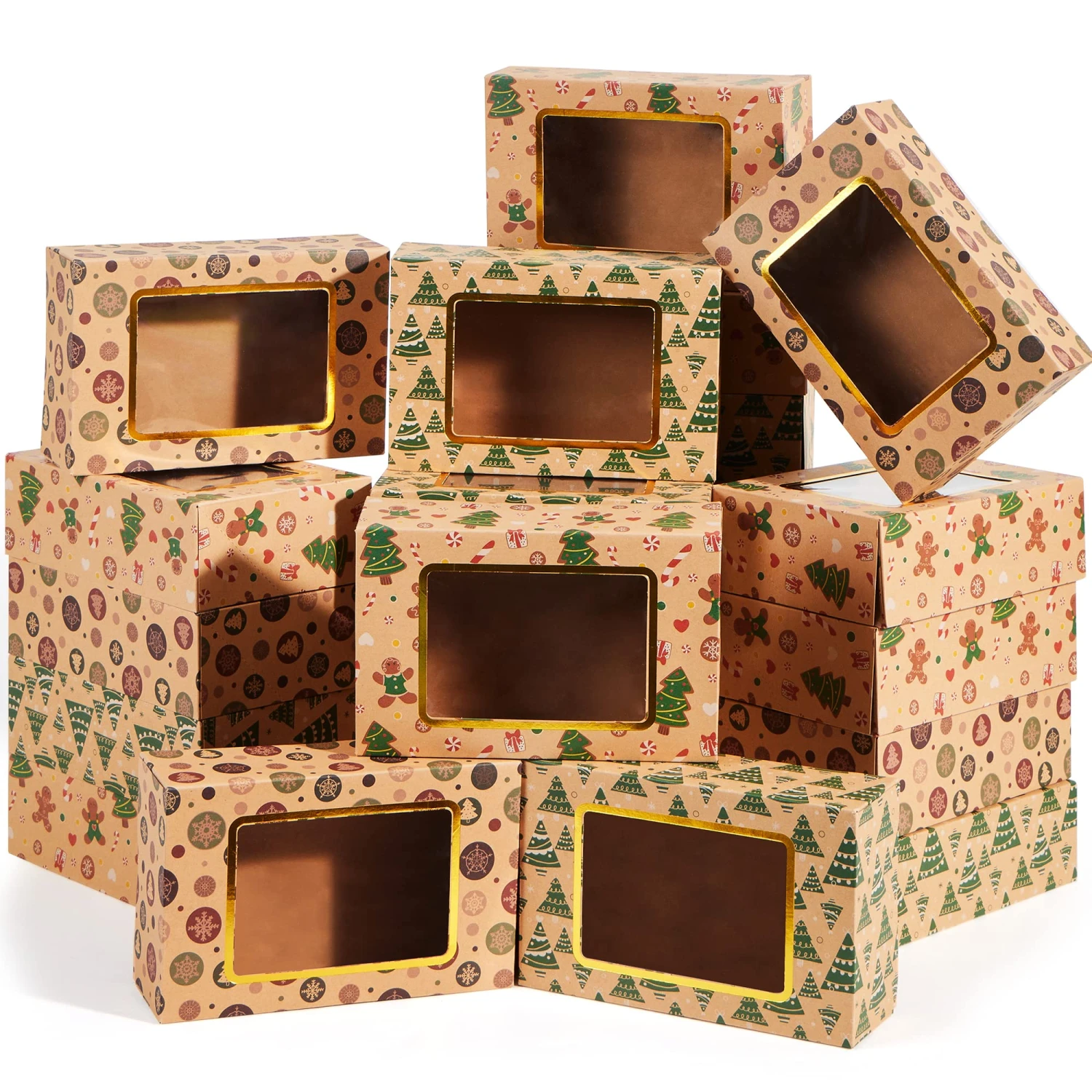 Christmas Foil Cookie Kraft Pattern Gift Box, 24 Pcs 3 Christmas Foil Cookie Kraft Pattern Gift Box, 24 Pcs