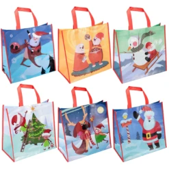 Christmas Reusable Grocery Bags With Handle, 12 Pcs