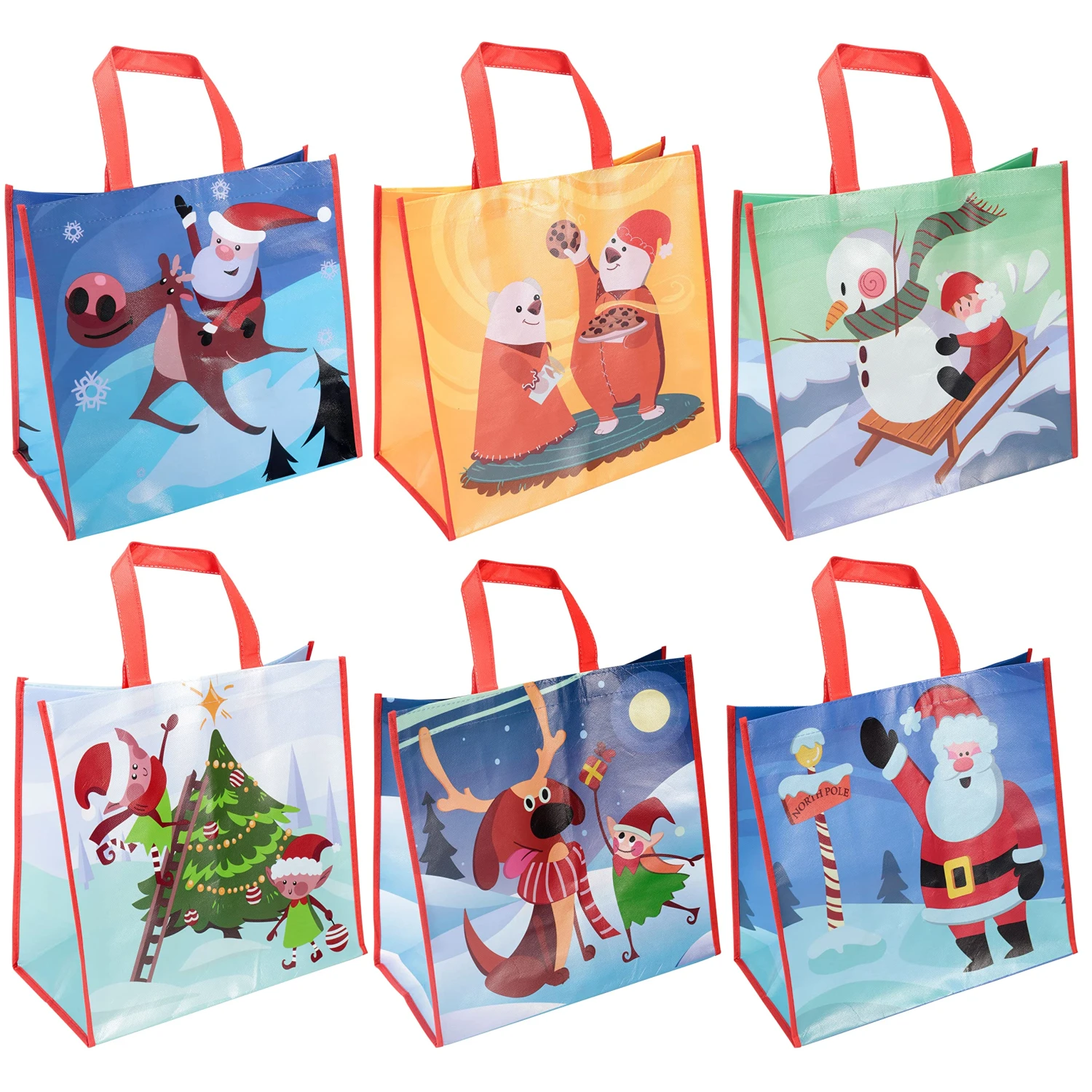 Christmas Reusable Grocery Bags With Handle, 12 Pcs 3 Christmas Reusable Grocery Bags With Handle, 12 Pcs