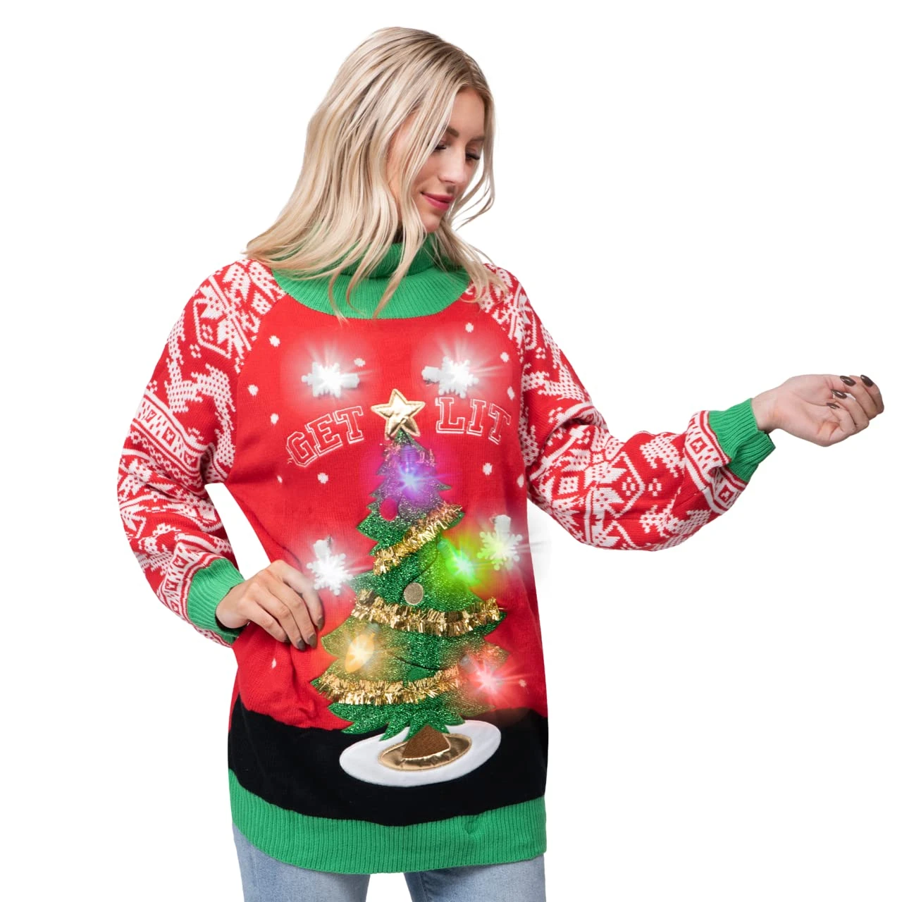 Adult Christmas Tree Long Ugly Sweater With Light Bulbs 4 Adult Christmas Tree Long Ugly Sweater With Light Bulbs - Image 2