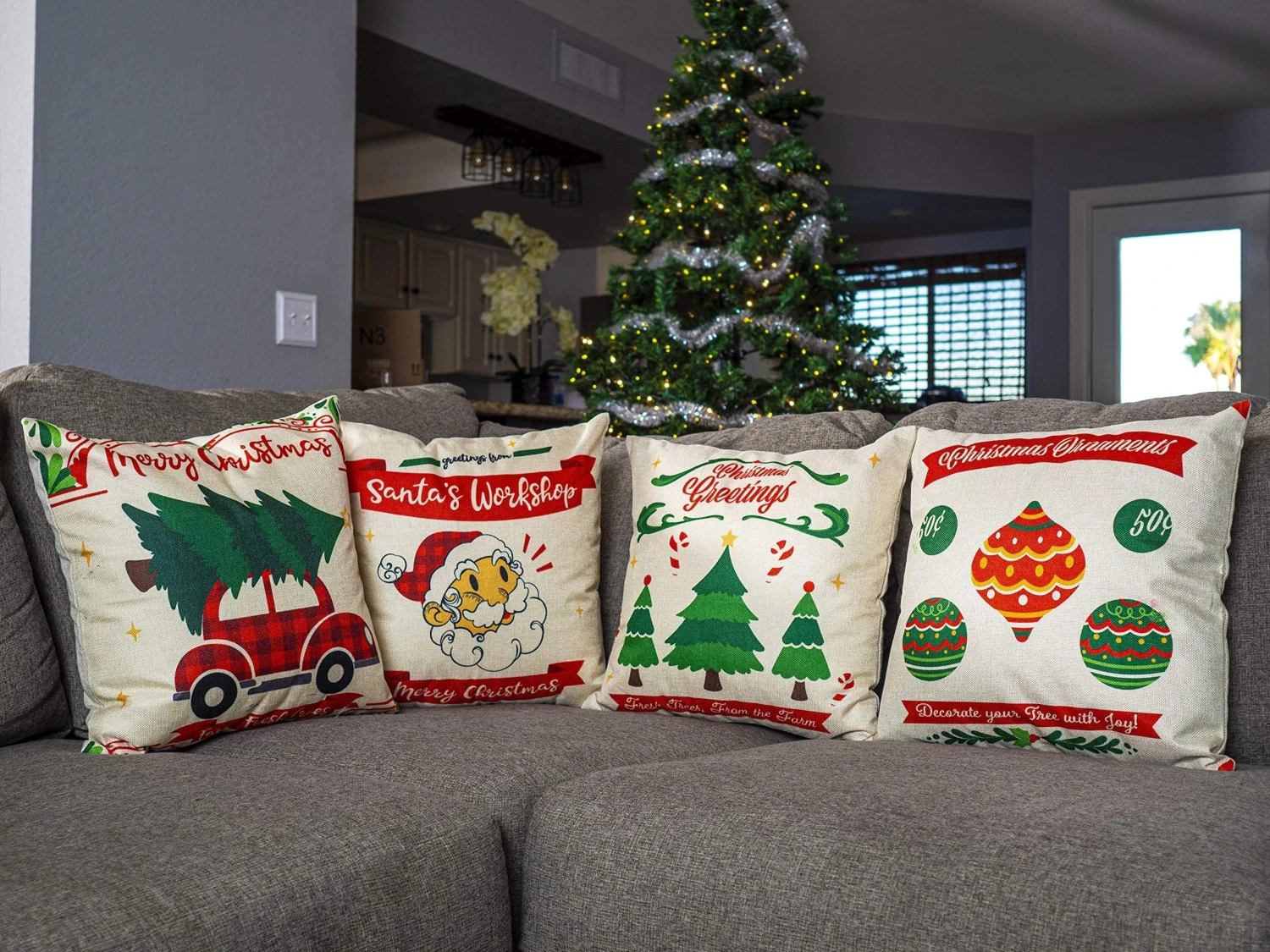 Christmas Farmhouse Pillow Cover, 4 Pcs 4 Christmas Farmhouse Pillow Cover, 4 Pcs - Image 2