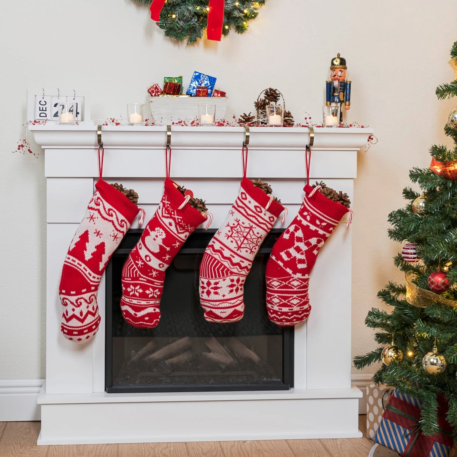Knit Christmas Stockings, 4 Pcs 3 Knit Christmas Stockings, 4 Pcs