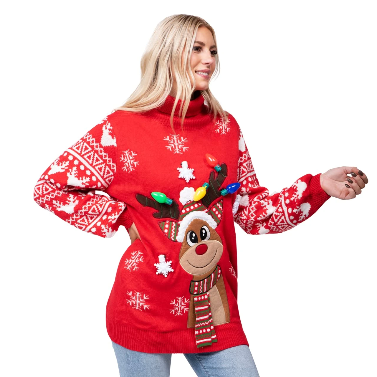 Adult Christmas Reindeer Long Ugly Sweater With Light Bulbs 4 Adult Christmas Reindeer Long Ugly Sweater With Light Bulbs - Image 2
