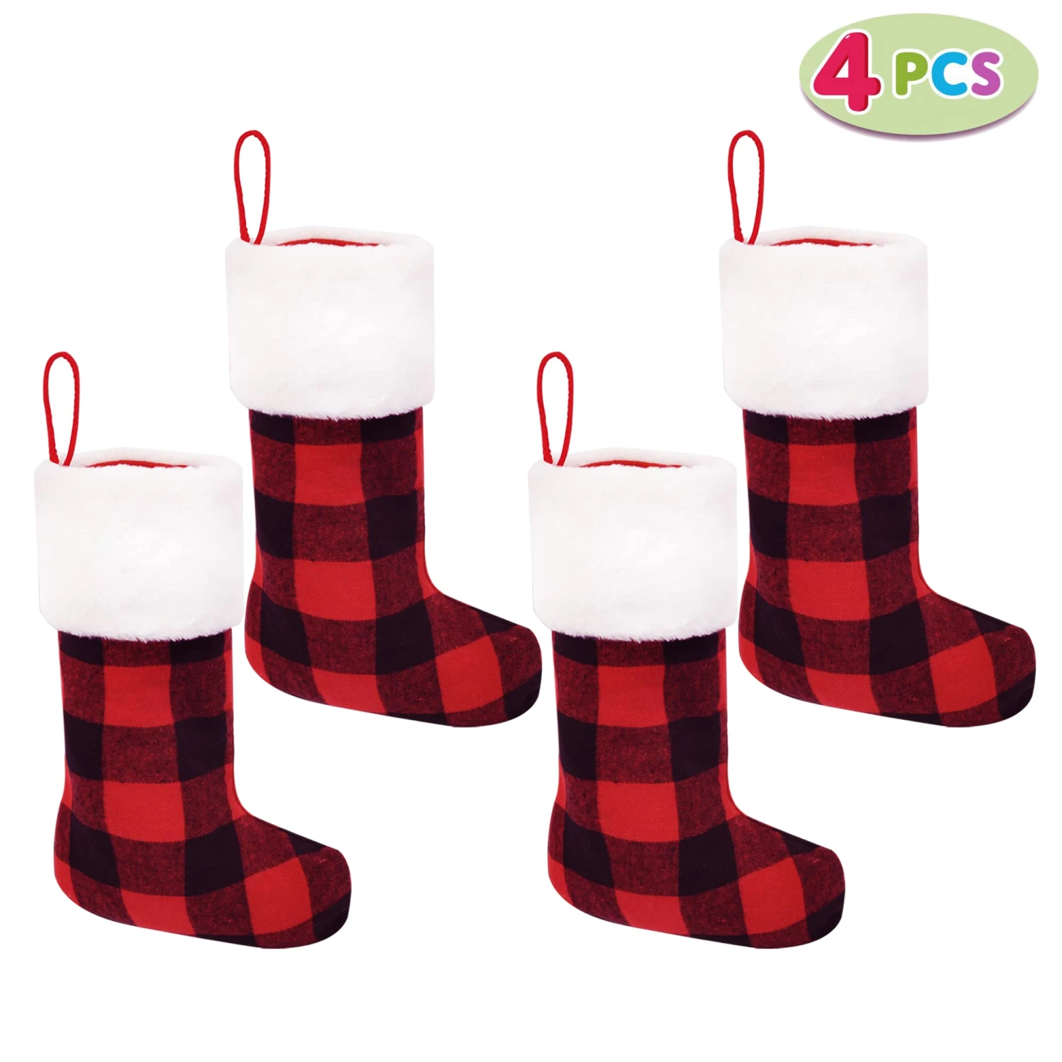 4 Pcs Buffalo Plaid Christmas Stockings 4 4 Pcs Buffalo Plaid Christmas Stockings - Image 2