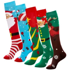 Christmas Women Knee High Socks, 5 Pairs