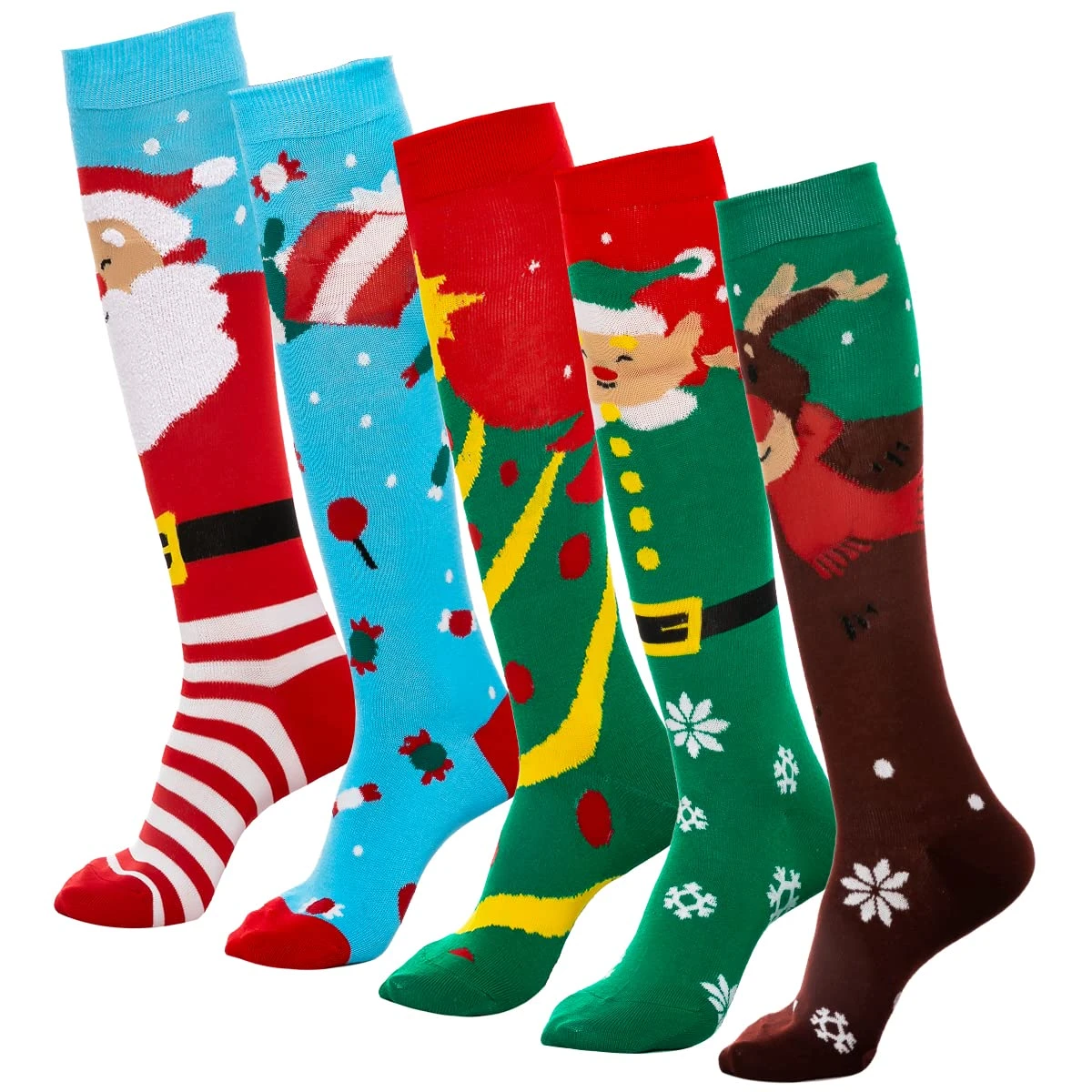 Christmas Women Knee High Socks, 5 Pairs 3 Christmas Women Knee High Socks, 5 Pairs